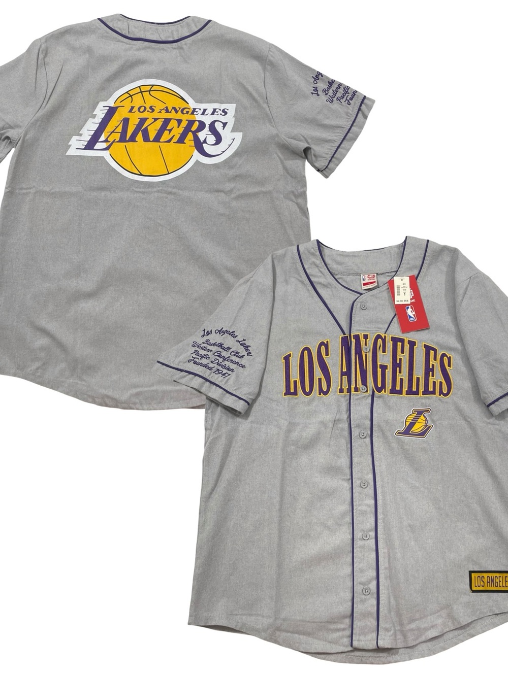 Ultra Game Los Angeles Lakers Size L Gray Button-Up Jersey (Retail $85)
